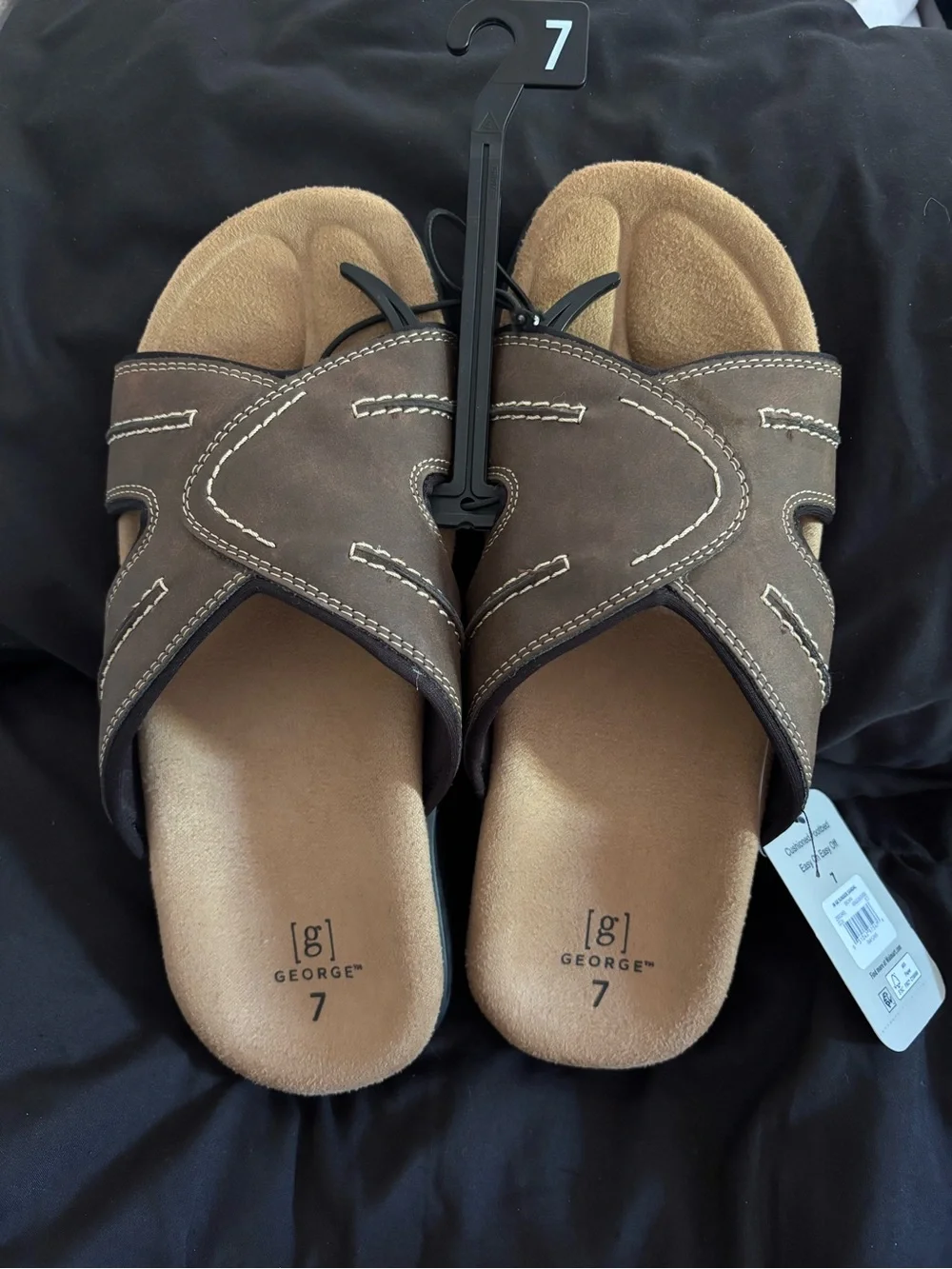 George Men’s Brown Cushioned Slide Sandals Size 7 New With Tags